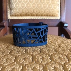 Ona Chan Navy Blue Laser Cut Leather Bracelet